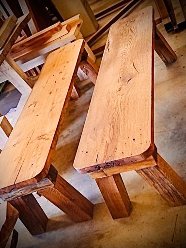 Natural wood benches